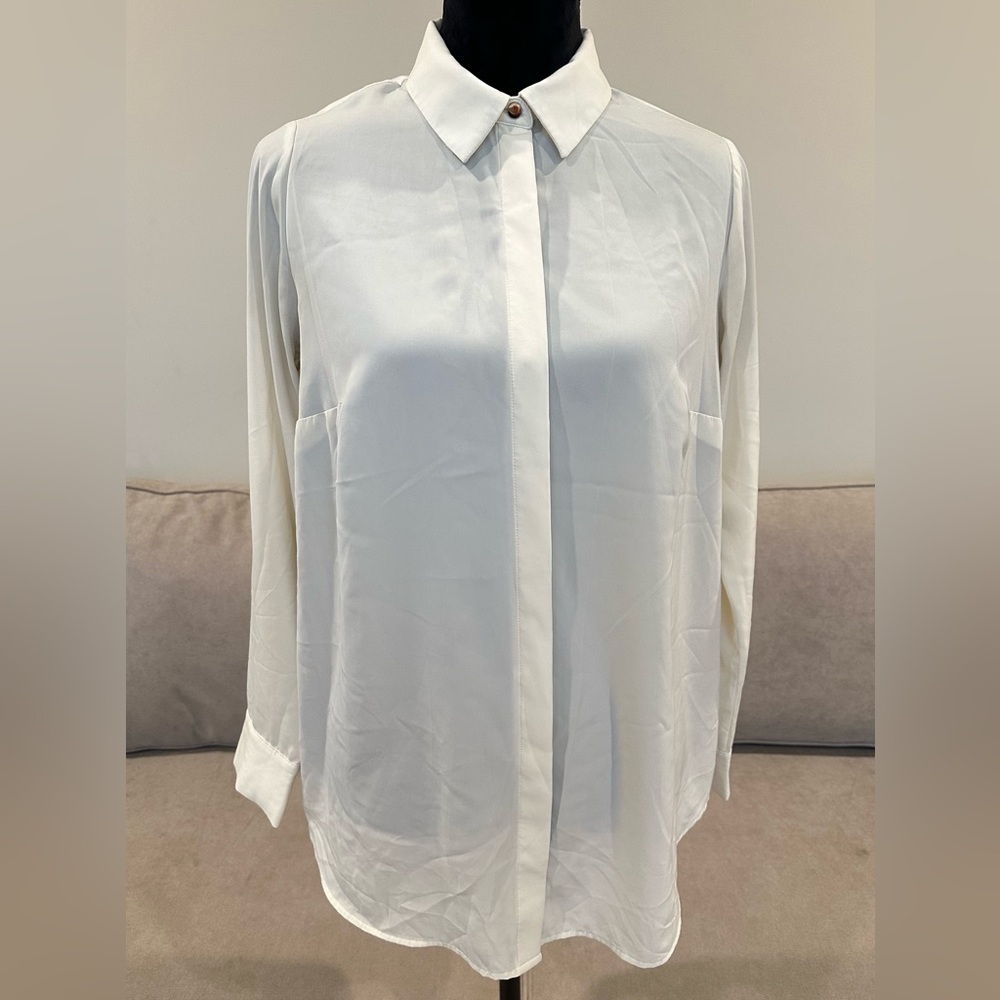 MAMA Long-Sleeve Cream Business Casual Button Up Blouse Maternity Size Small